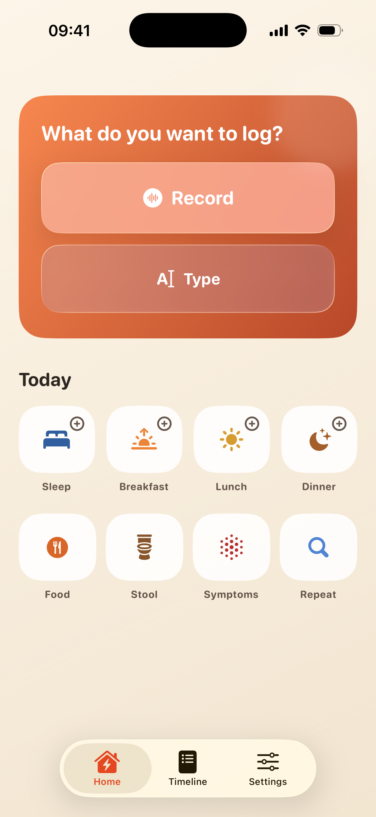 Home screen in IBS Log