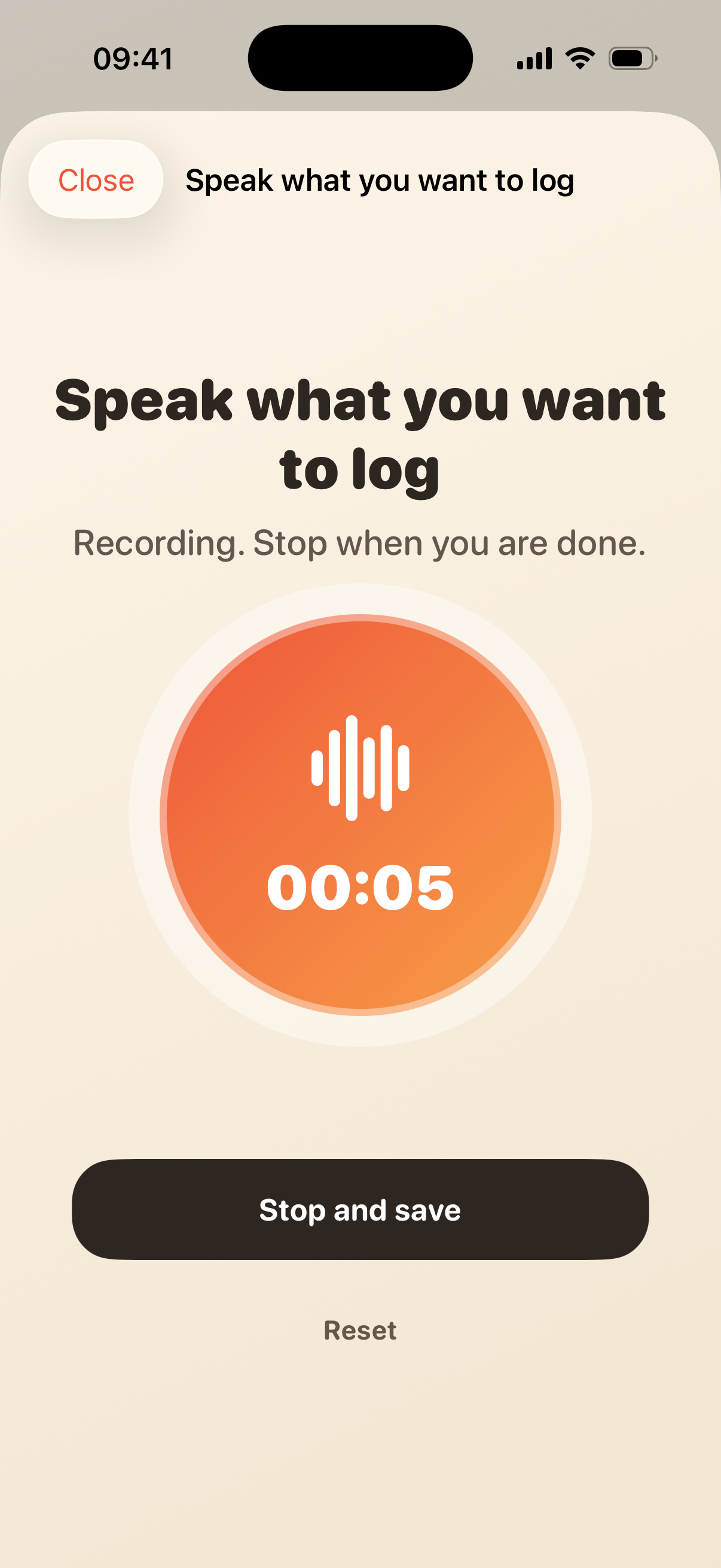 Voice recording screen in IBS Log